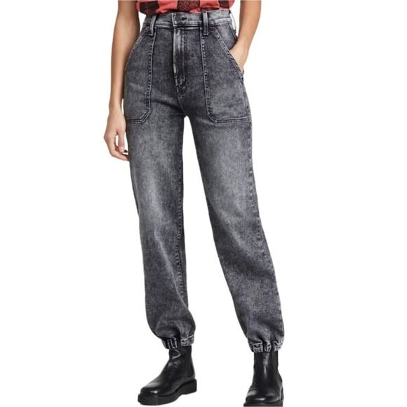 MOTHER Jeans Wrapper Patch Springy Ankle in Train Stops Jogger Style Denim Pants - Picture 1 of 16